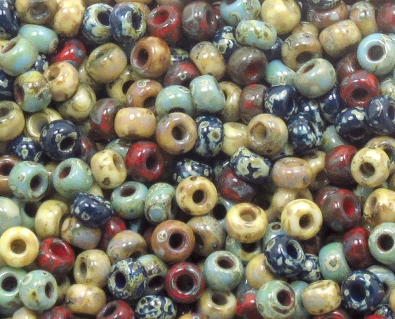 6/0 Custom Picasso Mix 600 Miyuki Picasso Seed Bead Mix Turquoise, Cobalt, Red, Brown, Yellow 10grams-25 grams-50 grams image 1