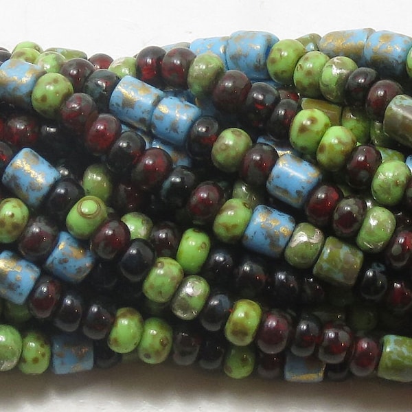 6/0 Aged Demeter Tube Picasso Mix -  4mm Aged Picasso Beads - Kumihimo Beads - 20" Strand