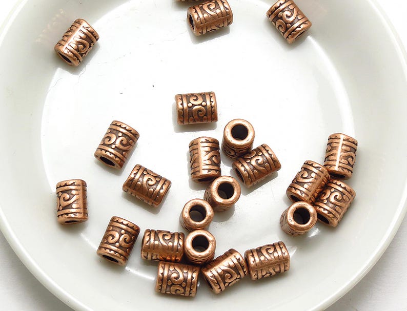 25 or 50pcs ANTIQUE COPPER CYLINDER Spacer Bead - 9mm x 7mm - Hole 3.5mm - Zinc Alloy Lead And Cadmium Free - Large Hole Bead (25 or 50pcs) Bild 3