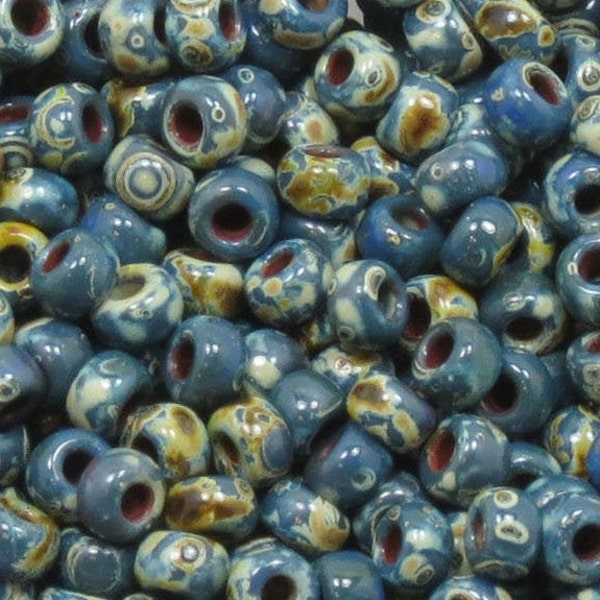 6/0 MIYUKI SEED BEADS - Opaque Dark Teal Picasso - 4516 - Japanese Seed Beads - (10grams-25 grams-50 grams)