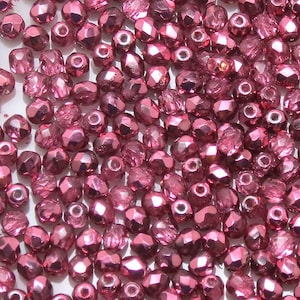 3MM FIRE POLISHED BEADS - Crystal Pink Metallic Ice - Czech Faceted Round Beads - 50 Beads