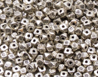 100 pcs Antique Silver Faceted Tibetan Style Bead-4mm x4mm x 3mm -Zinc Alloy-Spacer Bead-Polygon-100 Pieces (6370S)