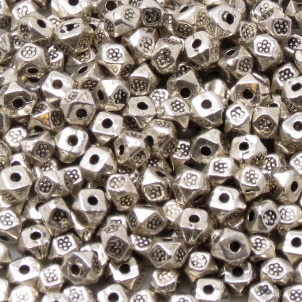 100 pcs Antique Silver Faceted Tibetan Style Bead-4mm x4mm x 3mm -Zinc Alloy-Spacer Bead-Polygon-100 Pieces (6370S)