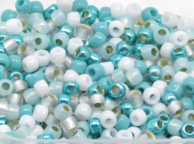 6/0 Custom Seed Bead Mix 609 - Turquoise And White Seed Bead Mix - Kumihimo Beads - (10grams-25 grams-50 grams) bild 4