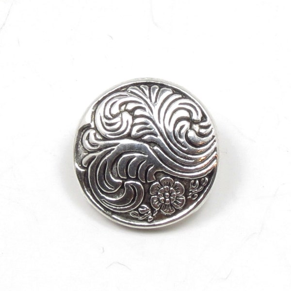 6 pcs. Silver Round Flower Button - Antique Silver Metal Shank Buttons - 17mm (5/8") Floral Sewing Buttons - 6 pcs. (BU9455)