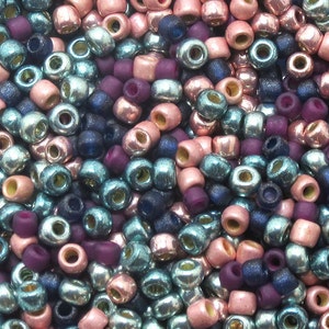 6/0 Custom Seed Bead Mix 636 - Rose, Purple, Navy, and Seafoam Seed Bead Mix - (10grams-25 grams-50 grams)