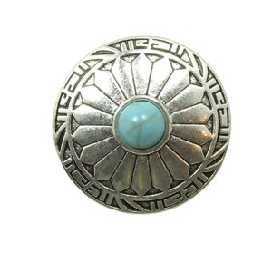 Silver Southwestern Turquoise Concho Buttons - Antique Silver Metal Shank Buttons - 30mm (1 1/4&quot;) Sewing Buttons - 3pcs (BU5109)