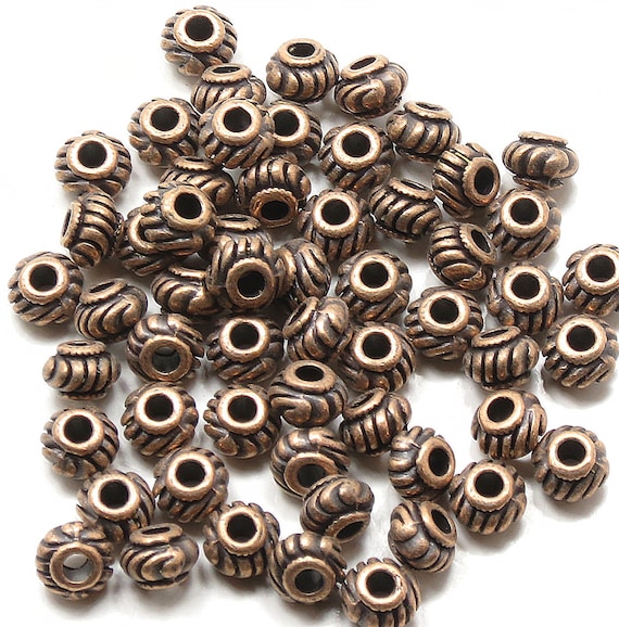 50pcs Antique Copper Corrugated Rondelle Metal Spacer Bead - 6 x 4mm - 2mm hole - Zinc Alloy Antique Copper Rondelle - (0918Y-AC)