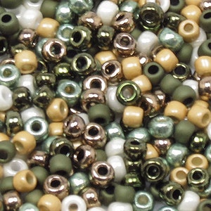 6/0 Custom Seed Bead Mix 612  - Olive, Gold, Bronze, and Cream Beads - Kumihimo Beads  -  (10grams-25 grams-50 grams)