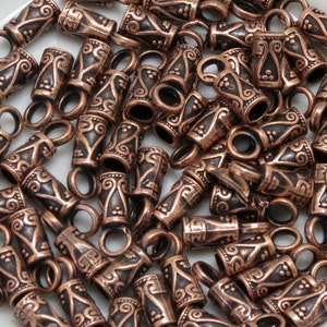 20 TIBETAN STYLE CORD Ends - Antique Copper -14mm x 5mm with 3.5mm Hole - Glue In Cord Tips - (20 pcs)