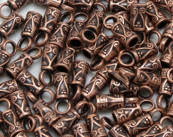 20 TIBETAN STYLE CORD Ends - Antique Copper -14mm x 5mm with 3.5mm Hole - Glue In Cord Tips - (20 pcs)