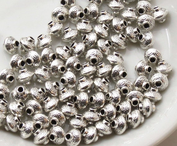 50pcs Antique Silver Bicone Metal Spacer Bead - 5.4 x 6.3mm - 1mm hole - Zinc Alloy Antique Silver Bicone - (1152Y-AS)