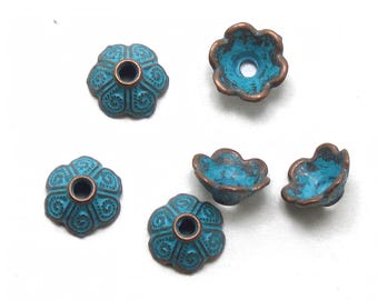 20 piezas de tapas de cuentas de flor de pátina de cobre - 9 mm x 8,5 mm - (CH8998)
