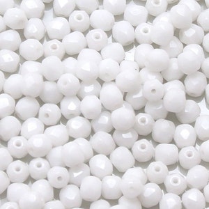 4MM FIRE POLISHED BEADS -Chalk White - Czech Faceted Round Beads - 50 Beads
