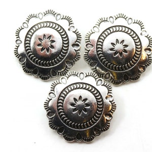 Silver Southwestern Concho Buttons - Antique Silver Metal Shank Buttons - 29mm (1 1/8&quot;) Sewing Buttons - 3pcs (BU9324)