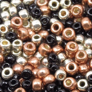 6/0 Custom Seed Bead Mix 621  - Silver, Black, and Copper Seed Bead Mix - Kumihimo Beads  -  (10grams-25 grams-50 grams)