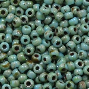 8/0 MIYUKI SEED BEADS - Miyuki Opaque Turquoise Picasso - #4514 - (10 Grams-25 Grams-50 Grams)