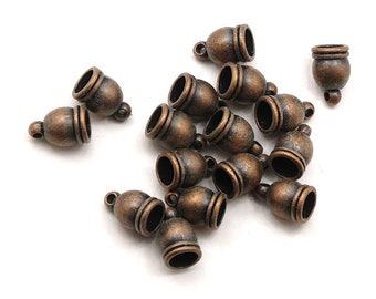 20 TIBETAN STYLE CORD Ends - Antique Copper -12mm x 7mm with 6mm Hole - Glue In Cord Tips - (20 pcs)