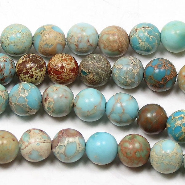 6mm Light Blue Natural Imperial Jasper Beads - Light Blue Sea Sediment Beads - Imperial Jasper Gemstones - 15" Strand, Approximately 62 pcs