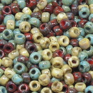 6/0 Custom Picasso Mix 611 - Turquoise, Red, and Yellow - Southwestern Seed Bead Mix  (10grams-25 grams-50 grams)