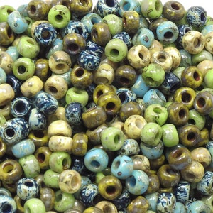 6/0 Custom Picasso Mix 615 - Miyuki Picasso Seed Bead Mix - Turquoise, Yellow, Cobalt, Chartreuse, Dark Yellow  (10grams-25 grams-50 grams)