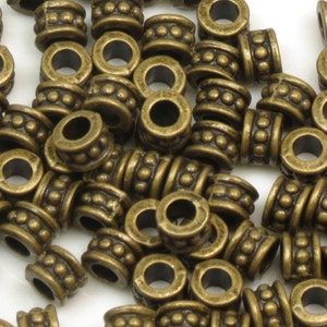 50 pcs ANTIQUE BRONZE CYLINDER Spacer Bead-6mm x 4mm-Zinc Alloy-Hole 3mm-50 Pieces