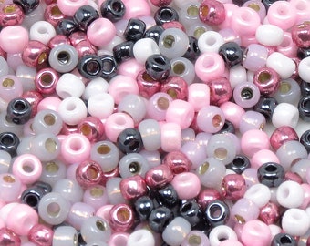 6/0 Custom Seed Bead Mix 613 - Pink And Grey Seed Bead Mix - Pink, Grey, And Gunmetal (10grams-25 grams-50 grams)