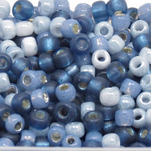 6/0 Custom Seed Bead  Mix 607 - Blue Denim Seed Bead Mix -  Navy, Montana, Marbled Blue Seed Bead Mix (10grams-25 grams-50 grams)