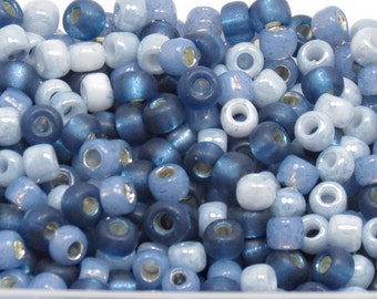 6/0 Custom Seed Bead  Mix 607 - Blue Denim Seed Bead Mix -  Navy, Montana, Marbled Blue Seed Bead Mix (10grams-25 grams-50 grams)