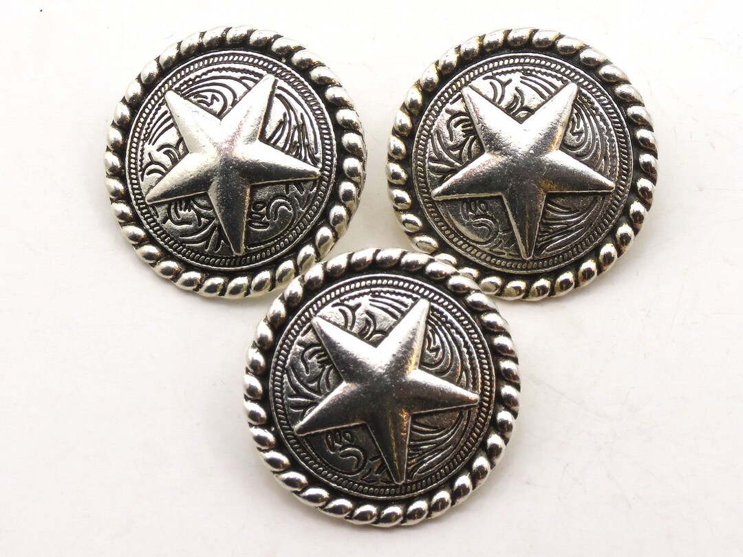 Silver Star Southwestern Concho Buttons Antique Silver Metal Shank