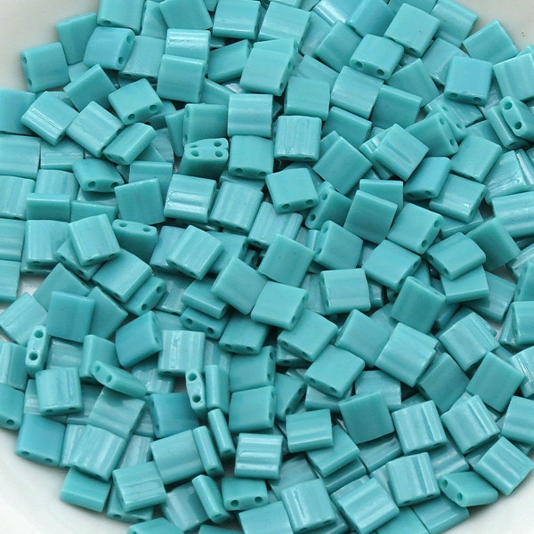 MIYUKI TILA #412 - Opaque Turquoise - Two Hole Beads - Turquoise Tila - 5 x 5mm- 10, 25, 50, or 100 Grams