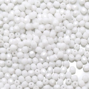 3MM FIRE POLISHED BEADS - Chalk White - Czech Faceted Round Beads - 50 Beads