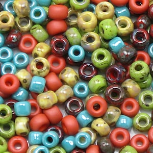 6/0 Custom Mix 625-  Turquoise, Green, Terracotta Seed Bead Mix  (10grams-25 grams-50 grams)