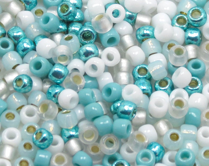 6/0 Custom Seed Bead Mix 609 - Turquoise And White Seed Bead Mix - Kumihimo Beads - (10grams-25 grams-50 grams) bild 3