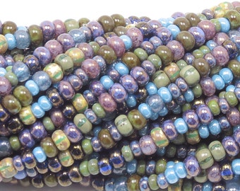 Jade Aqua Heart Large Seed Beads 10-20 Aged Striped Picasso Mix Czech Seed Beads
