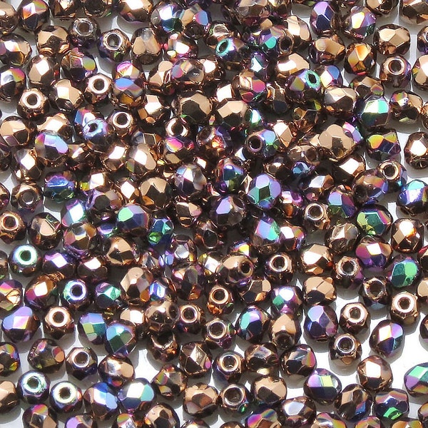 3mm Firepolished Beads - Crystal Glittery Bronze - Bronze Faceted Beads - 3mm Glittery Bronze Beads  - Czech Firepolish Beads - 50 Beads