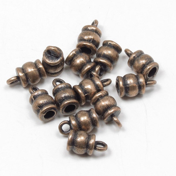 20 TIBETAN STYLE CORD Ends - Antique Copper -11mm x 6.5mm with 3mm Hole - Glue In Cord Tips - (20 pcs)