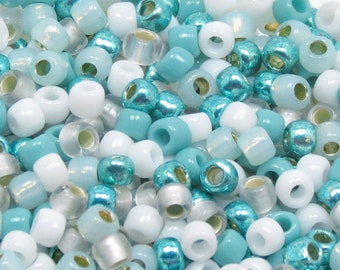 6/0 Custom Seed Bead Mix 609 - Turquoise And White Seed Bead Mix - Kumihimo Beads - (10grams-25 grams-50 grams)