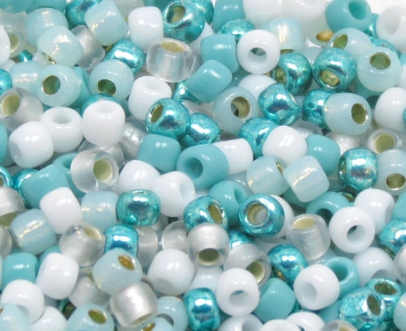 6/0 Custom Seed Bead Mix 609 - Turquoise And White Seed Bead Mix - Kumihimo Beads - (10grams-25 grams-50 grams)