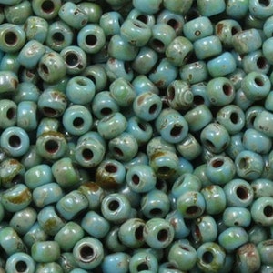 8/0 MIYUKI SEED BEADS - Miyuki Opaque Turquoise Picasso - #4514 - (10 Grams-25 Grams-50 Grams)