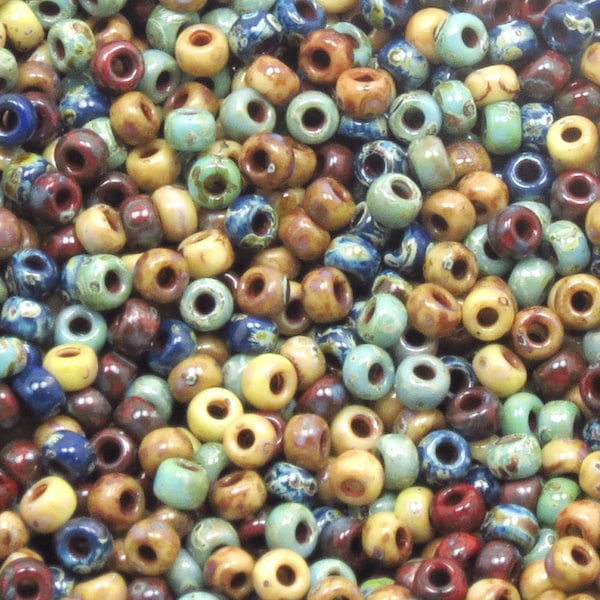 8/0 Custom Picasso Mix 600 - Miyuki Picasso Seed Bead Mix - Turquoise, Cobalt, Red, Brown, Yellow  (10grams-25 grams-50 grams)