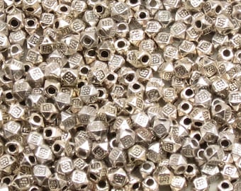 100 pcs ANTIQUE SILVER FACETED Tibetan Style Bead-3.5mm x 3mm-Zinc Alloy-Hole 1mm-Spacer Bead-Polygon-100 Pieces