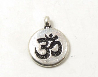 6 pcs Antique Silver Om Charm - Round Pewter Om Charm - Om Pendant For Earrings - Yoga, Meditation Om Charm - 19mm x 15mm