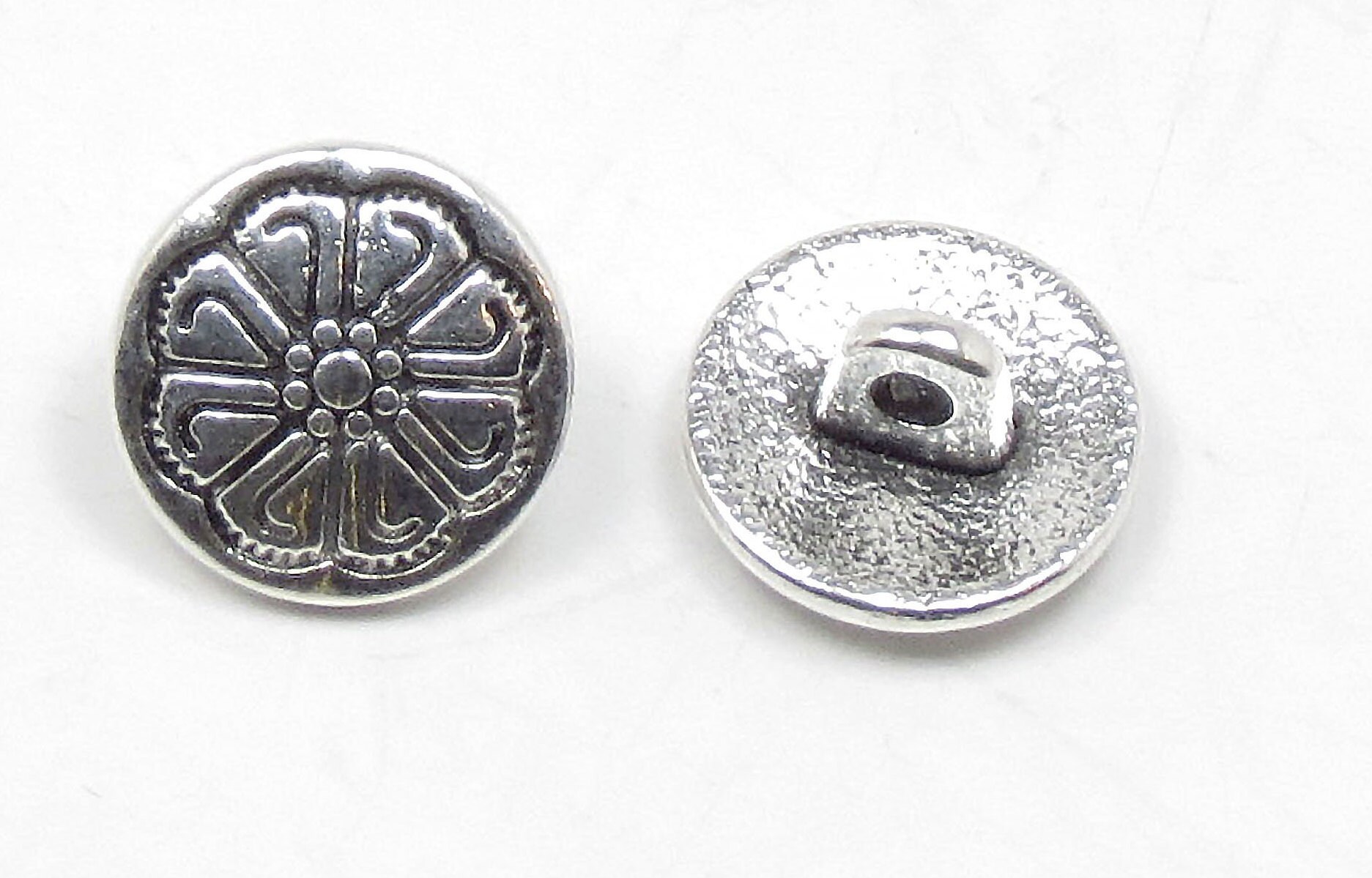 6 Pcs. Antique Silver Metal Button - Silver Metal Shank Button - 12mm ...