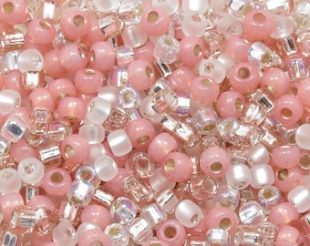 6/0 Custom Seed Bead Mix 617 -  Peach And Crystal Seed Bead Mix -  Salmon And Frosted Crystal Seed Beads (10grams-25 grams-50 grams)