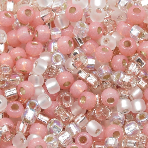 6/0 Custom Seed Bead Mix 617 -  Peach And Crystal Seed Bead Mix -  Salmon And Frosted Crystal Seed Beads (10grams-25 grams-50 grams)