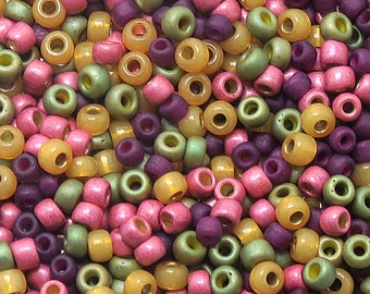 6/0 Custom Seed Bead Mix 637 - Olive, Rose, Golden Flax, and Purple Mix - (10grams-25 grams-50 grams)