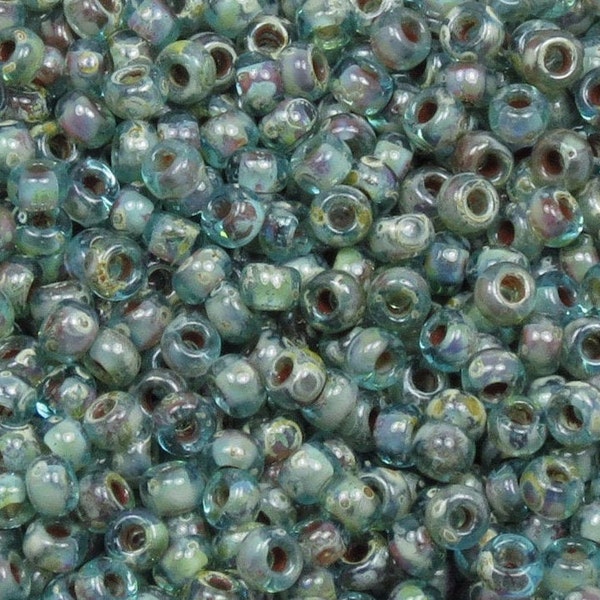 8/0 MIYUKI SEED BEADS - Miyuki Transparent Sea Foam Picasso - #4506 - (10 Grams-25 Grams-50 Grams)