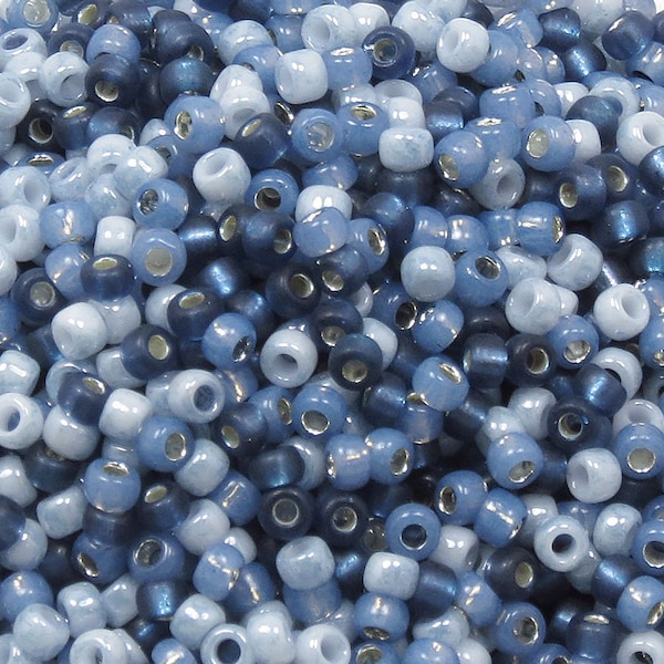 8/0 Custom Seed Bead  Mix 607 - Blue Denim Seed Bead Mix -  Navy, Montana, Marbled Blue Seed Bead Mix (10grams-25 grams-50 grams)