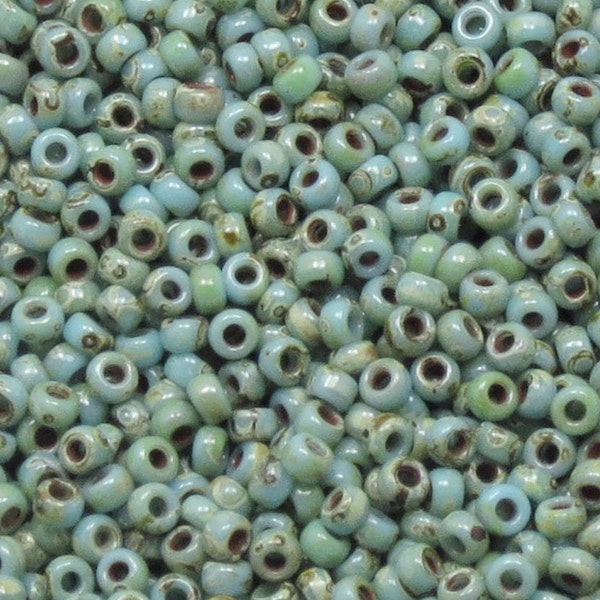 11/0 Miyuki Seed Beads - Opaque Turquoise Picasso - #4514 - (10 grams - 25 grams - 50 grams)